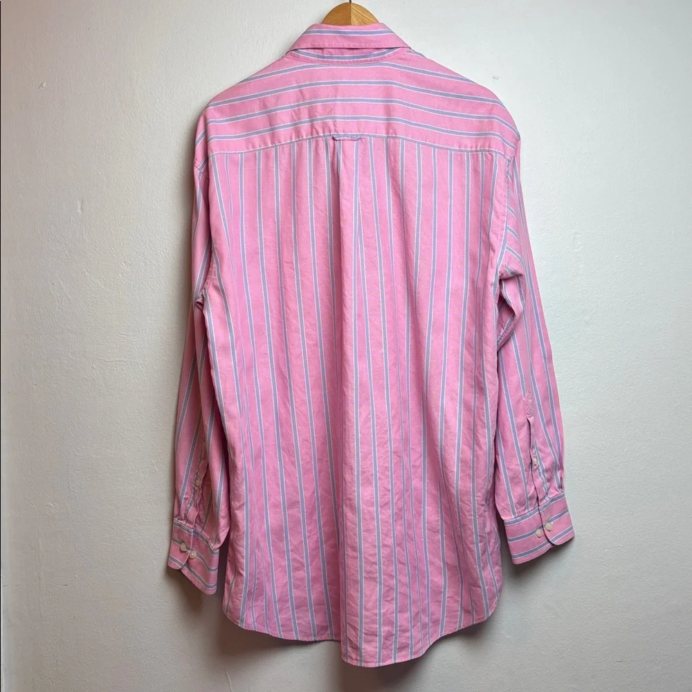 VTG Peter Millar Men’s Large Striped Long‎ Sleeve Dress Shirt Pink Blue
